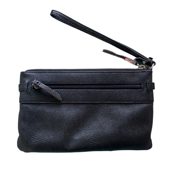 Simply Vera Vera Wang | Black Leather Handbag Wristlet w/ Silver Metal - Picture 2 of 5